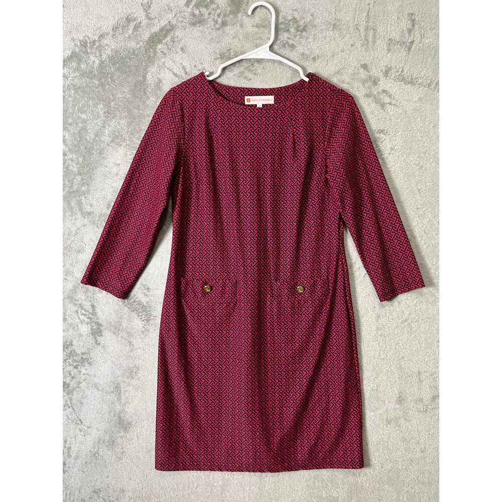 Jude Connally Dress Geometric Navy Red Shift Preppy Classic Work Jude Cloth XS